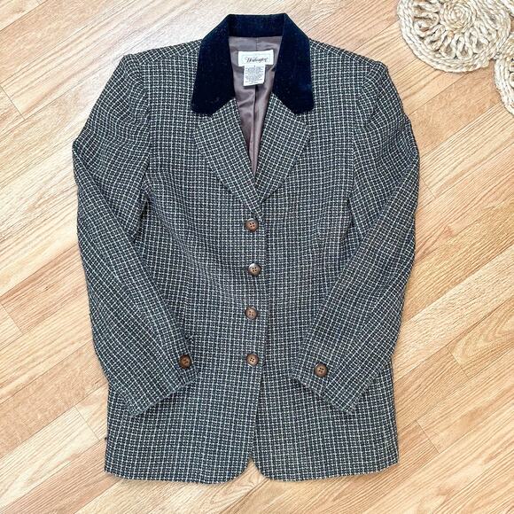 Worthington Vintage Wool Blend Blazer with Black Velvet Collar Dark Academia - Picture 1 of 4